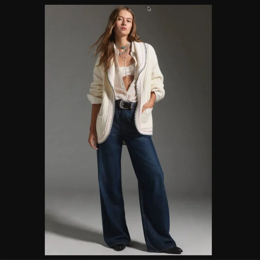 Anthropologie Collared Whipstitch Open Cardigan Sweater, 2X, NWT - Picture 5 of 12
